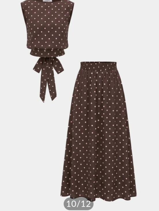 Commense Dresses & Skirts - Polka Dot Brown Top Maxi Skirt - Women With Bow At The Back